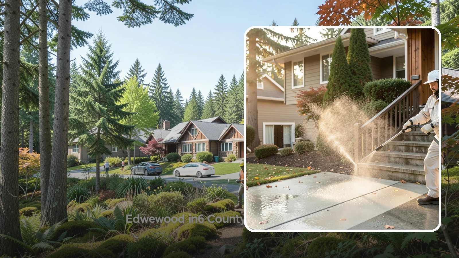 Stair Cleaning in Edgewood, Pierce County, WA - Clean exterior stairs to remove the slick moss layer that makes wet-weather steps dangerous.