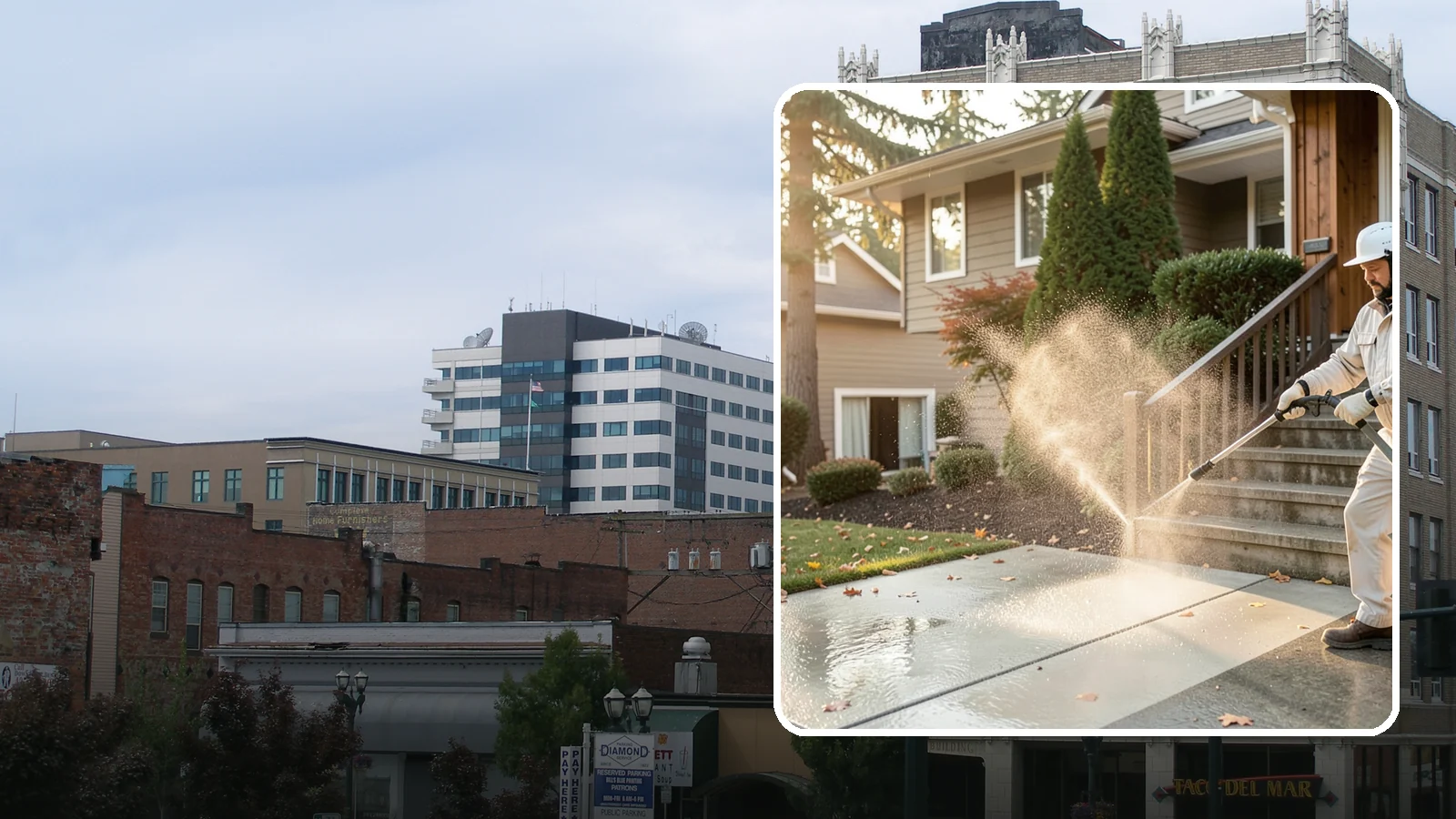Stair Cleaning in Everett, Snohomish County, WA - Clean exterior stairs to remove the slick moss layer that makes wet-weather steps dangerous.