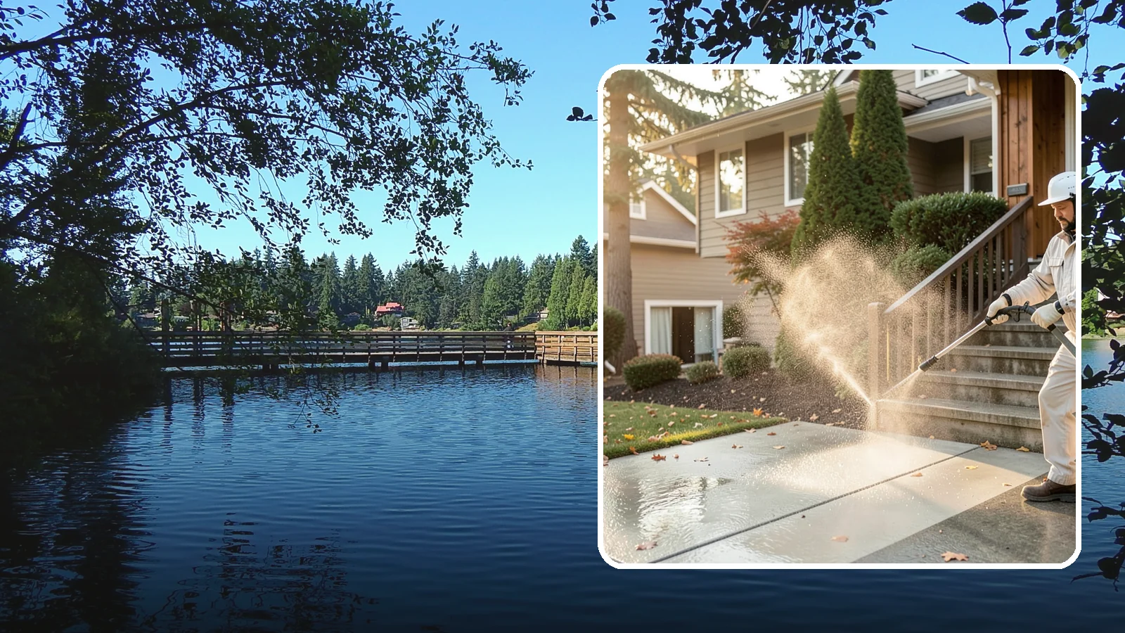 Stair Cleaning in Federal Way, King County, WA - Clean exterior stairs to remove the slick moss layer that makes wet-weather steps dangerous.