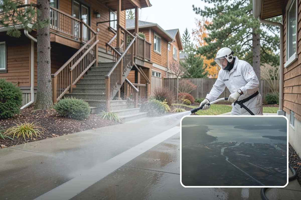 Stair Cleaning in Fife, Pierce County, WA - Removes the slick growth that causes stair falls