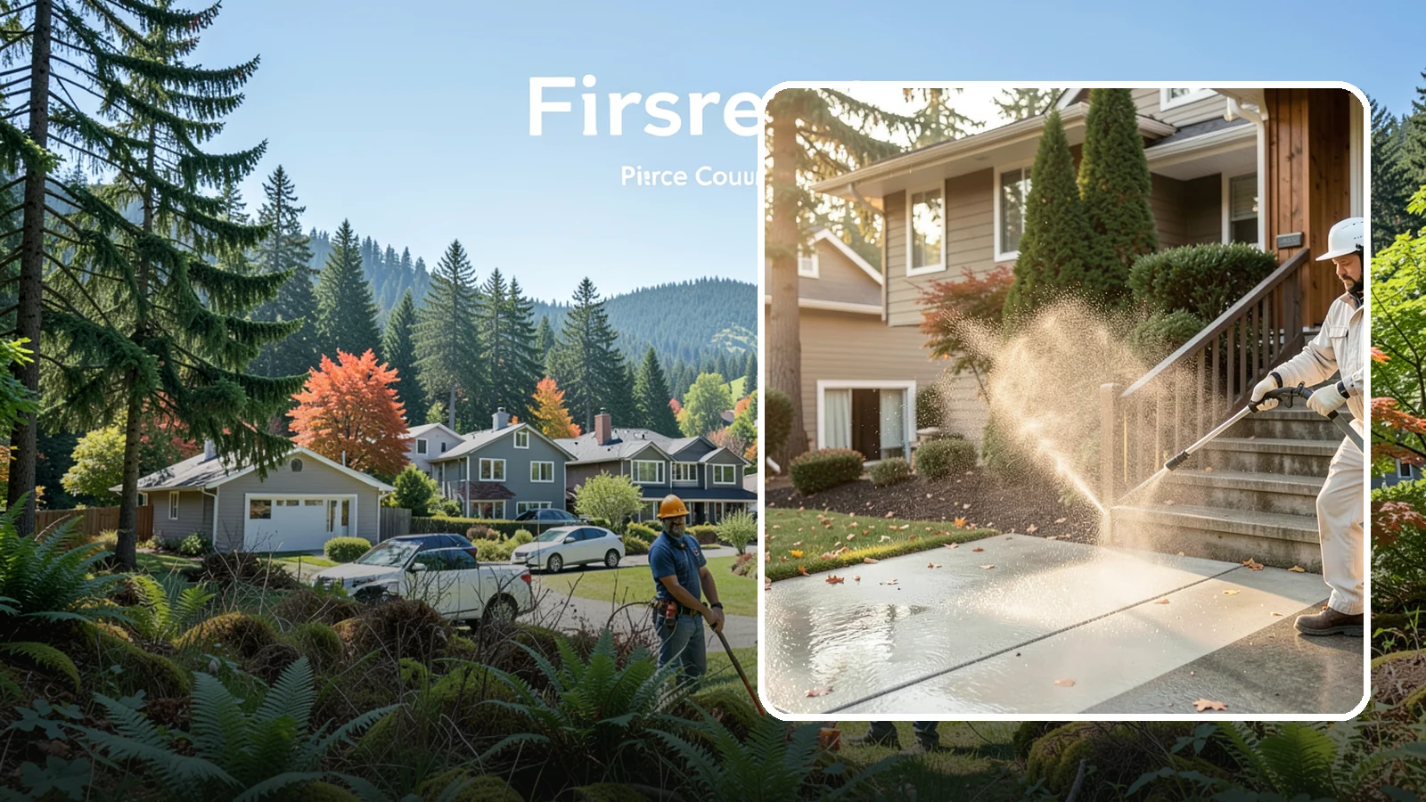 Stair Cleaning in Fircrest, Pierce County, WA - Clean exterior stairs to remove the slick moss layer that makes wet-weather steps dangerous.