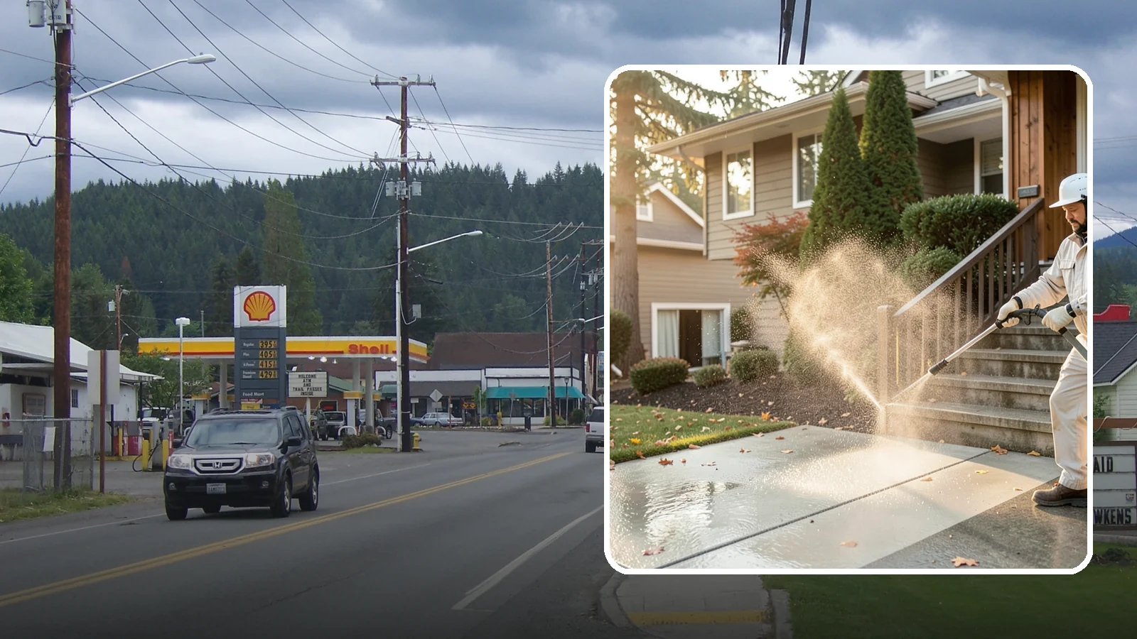 Stair Cleaning in Granite Falls, Snohomish County, WA - Clean exterior stairs to remove the slick moss layer that makes wet-weather steps dangerous.
