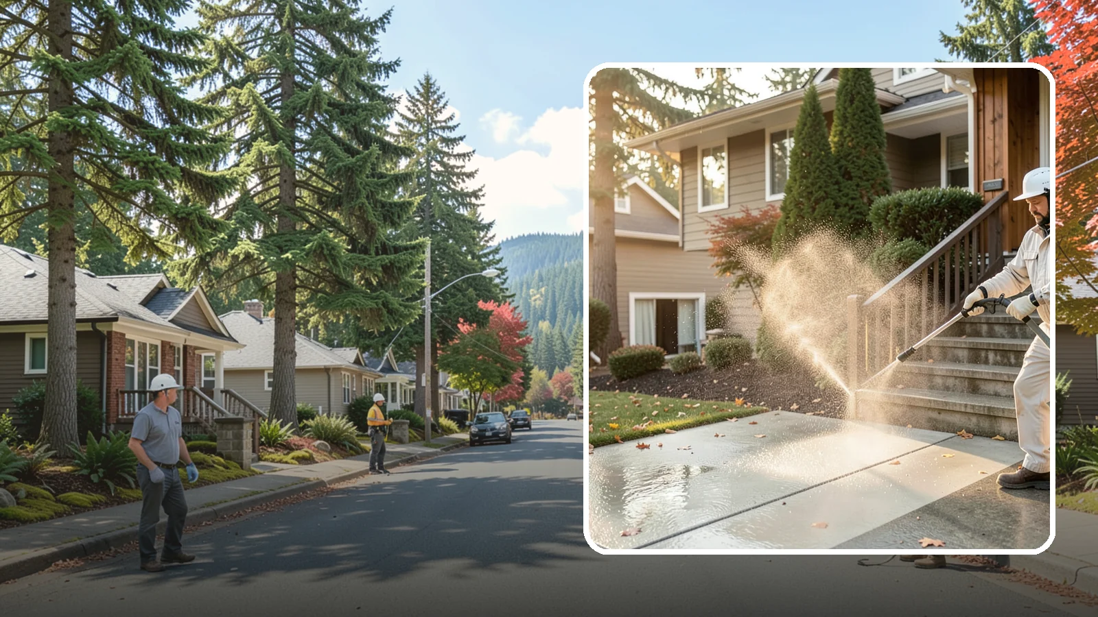 Stair Cleaning in Hunts Point, King County, WA - Clean exterior stairs to remove the slick moss layer that makes wet-weather steps dangerous.