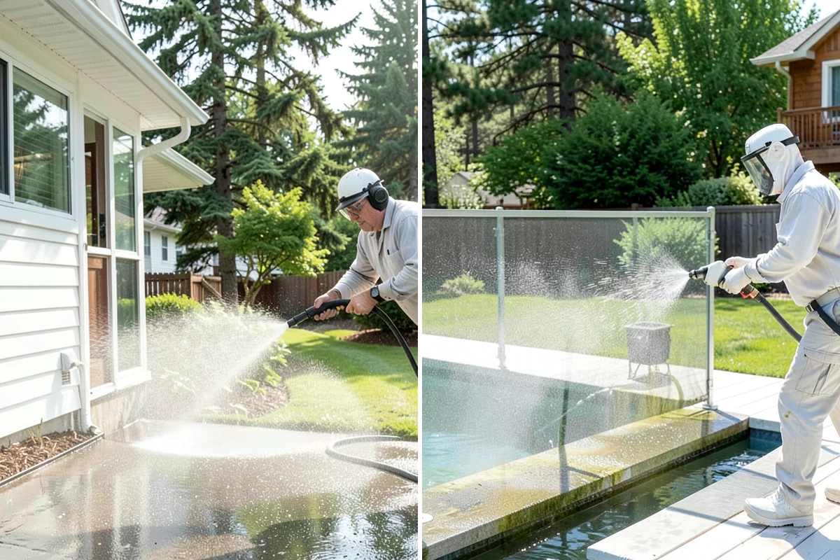 Stair Cleaning in Hunts Point, King County, WA - Clear debris and pre-treat treads and risers