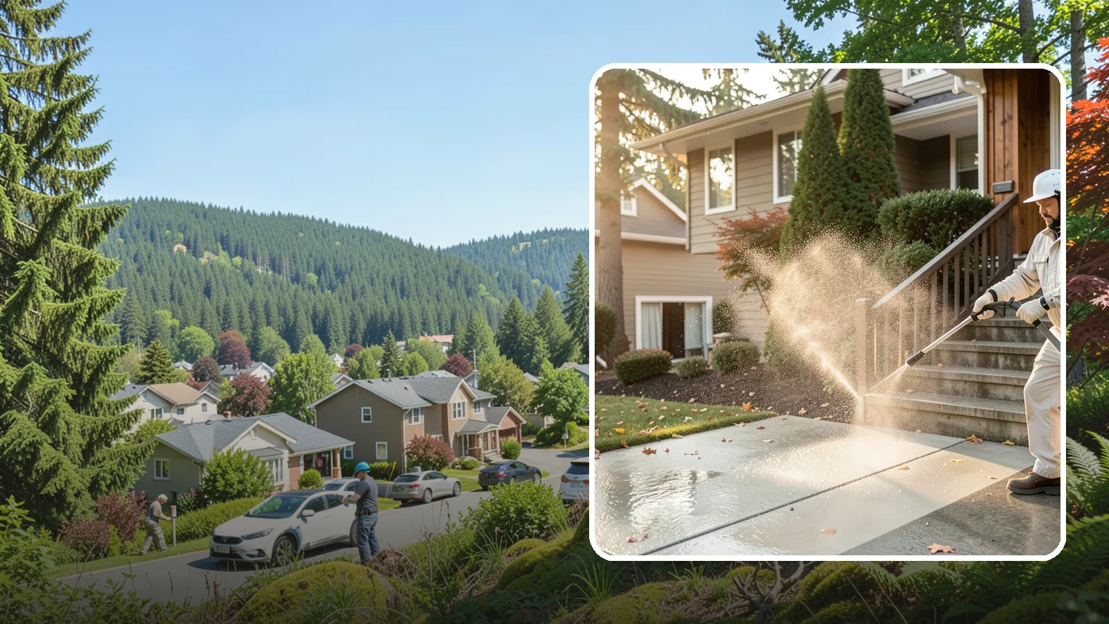 Stair Cleaning in Index, Snohomish County, WA - Clean exterior stairs to remove the slick moss layer that makes wet-weather steps dangerous.