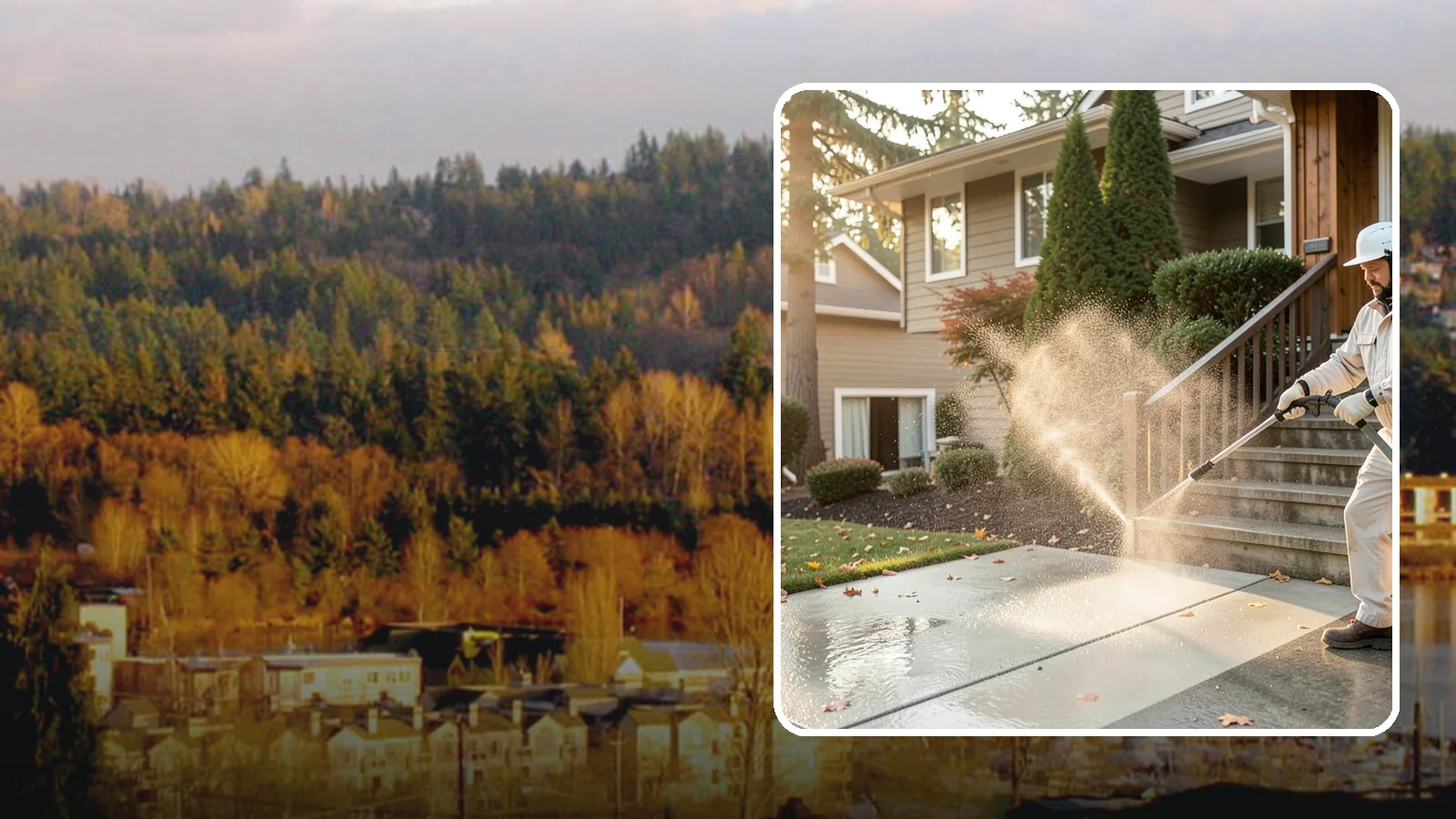 Stair Cleaning in Kenmore, King County, WA - Clean exterior stairs to remove the slick moss layer that makes wet-weather steps dangerous.