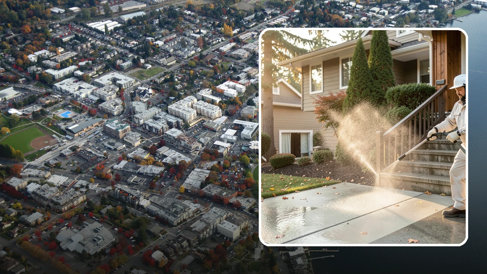 Stair Cleaning in Kirkland, King County, WA - Clean exterior stairs to remove the slick moss layer that makes wet-weather steps dangerous.