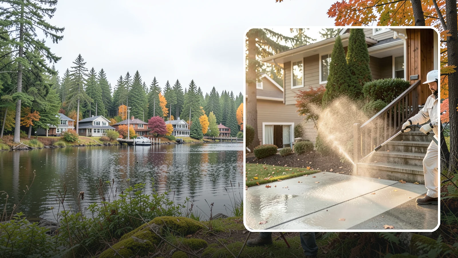 Stair Cleaning in La Conner, Skagit County, WA - Clean exterior stairs to remove the slick moss layer that makes wet-weather steps dangerous.
