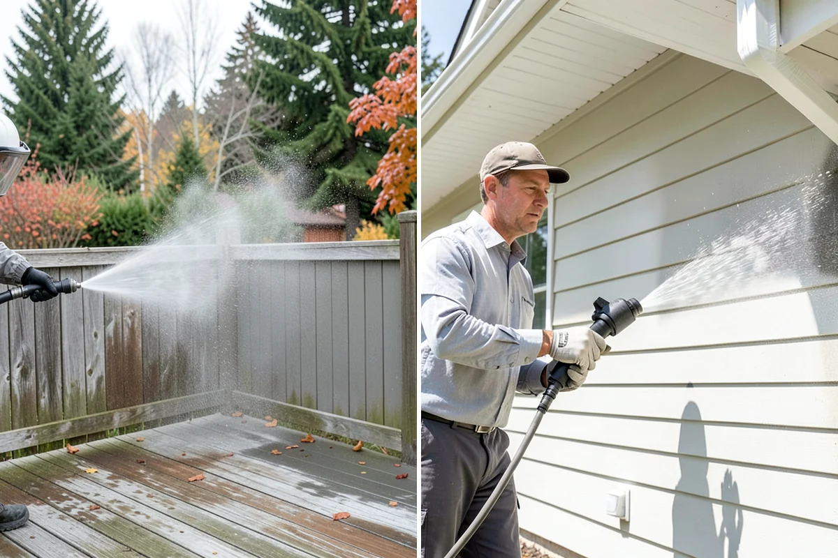 Stair Cleaning in Lake Forest Park, King County, WA - Clear debris and pre-treat treads and risers