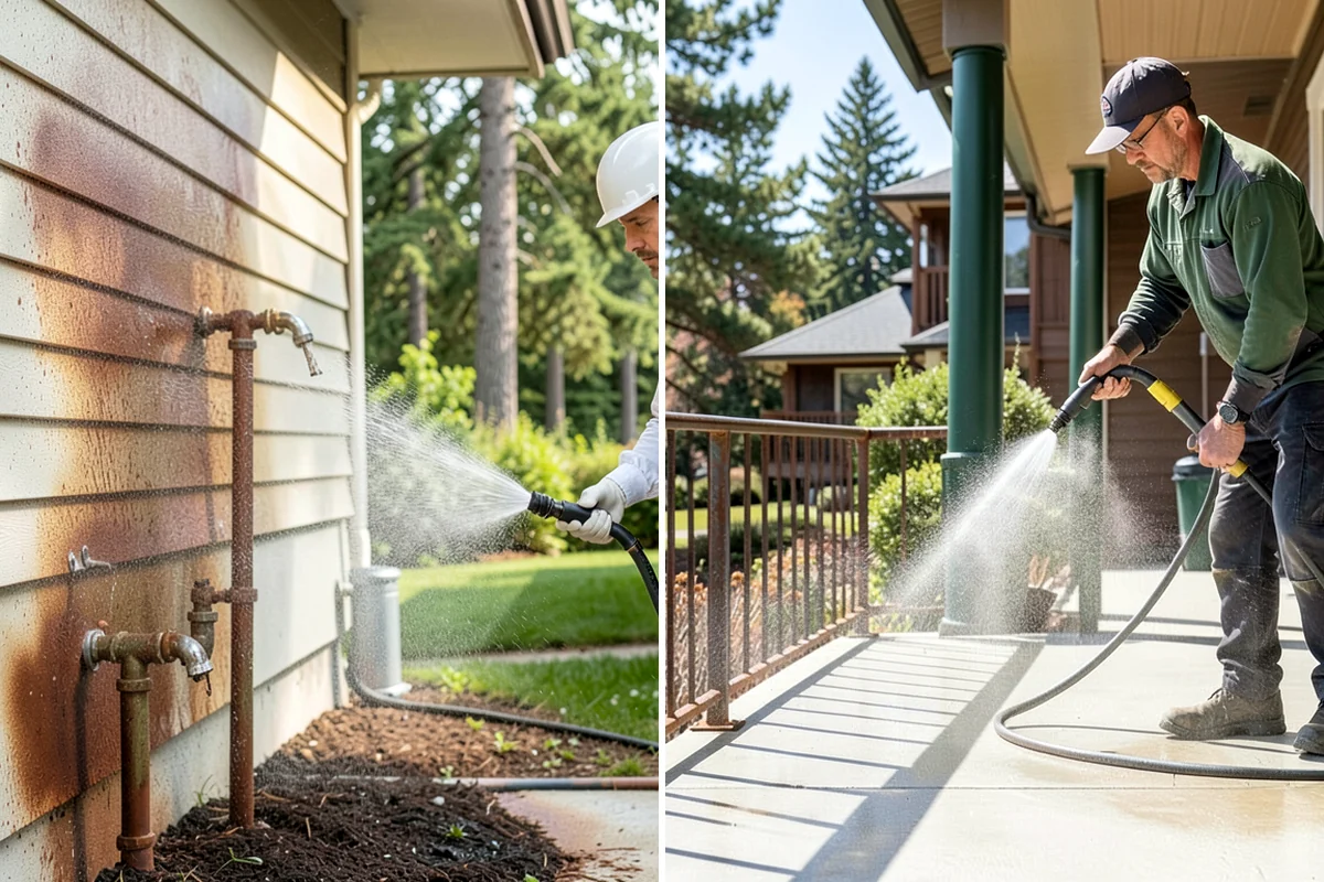 Stair Cleaning in Lakewood, Pierce County, WA - Clear debris and pre-treat treads and risers