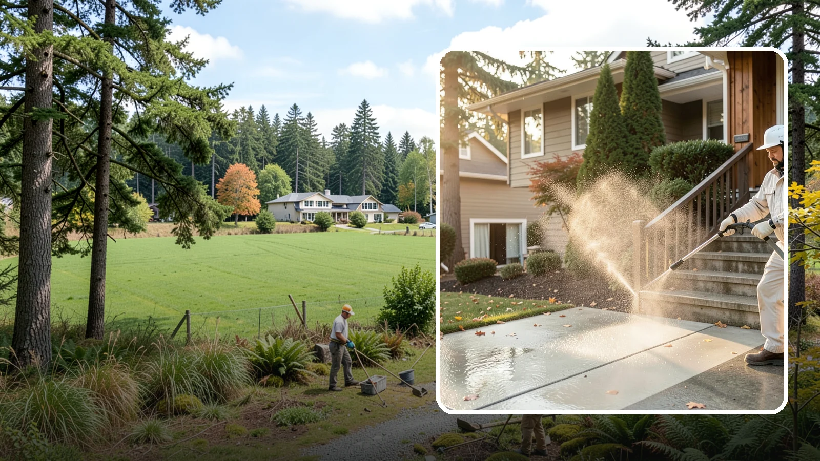 Stair Cleaning in Lyman, Skagit County, WA - Clean exterior stairs to remove the slick moss layer that makes wet-weather steps dangerous.