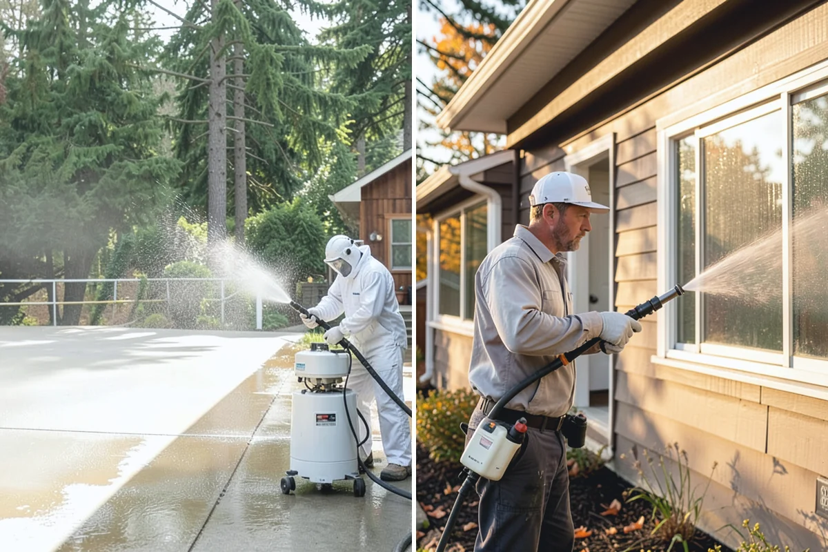 Stair Cleaning in Marysville, Snohomish County, WA - Clear debris and pre-treat treads and risers