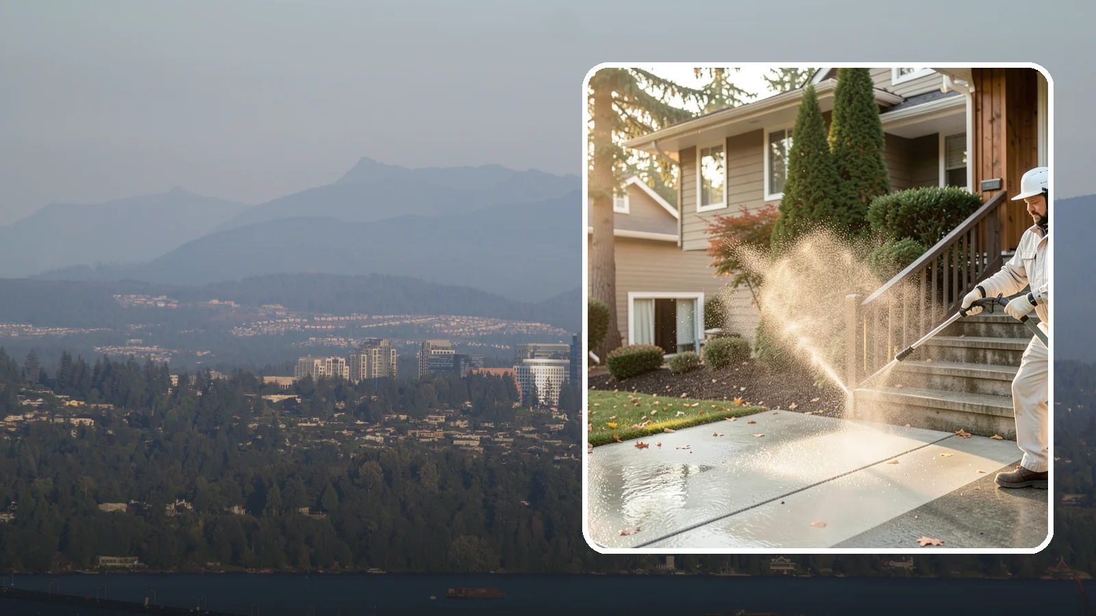 Stair Cleaning in Medina, King County, WA - Clean exterior stairs to remove the slick moss layer that makes wet-weather steps dangerous.