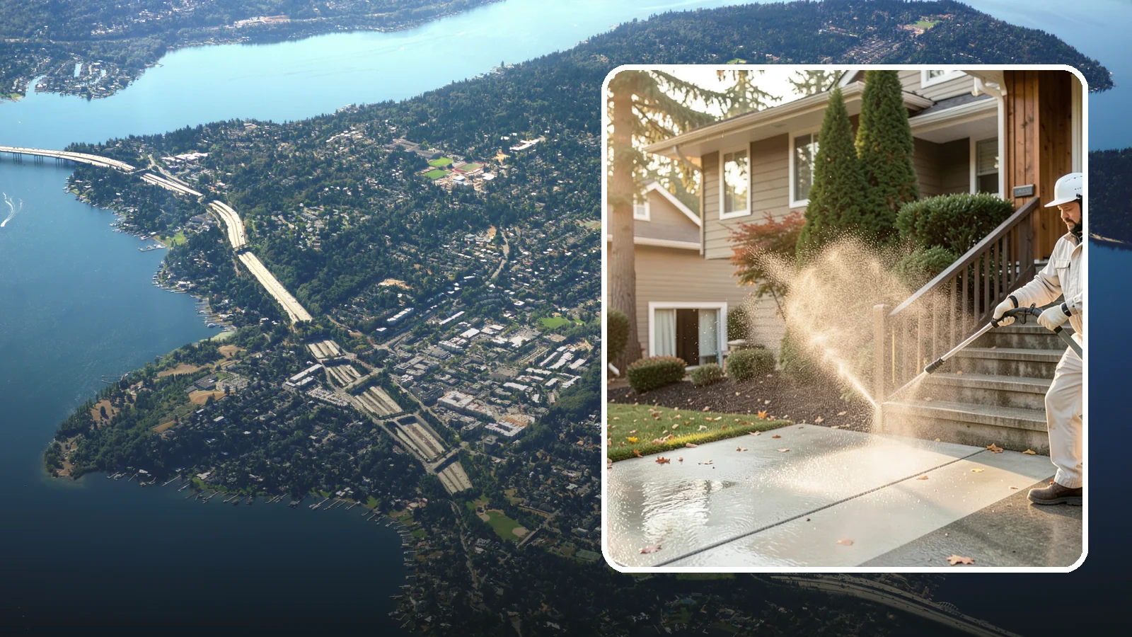 Stair Cleaning in Mercer Island, King County, WA - Clean exterior stairs to remove the slick moss layer that makes wet-weather steps dangerous.