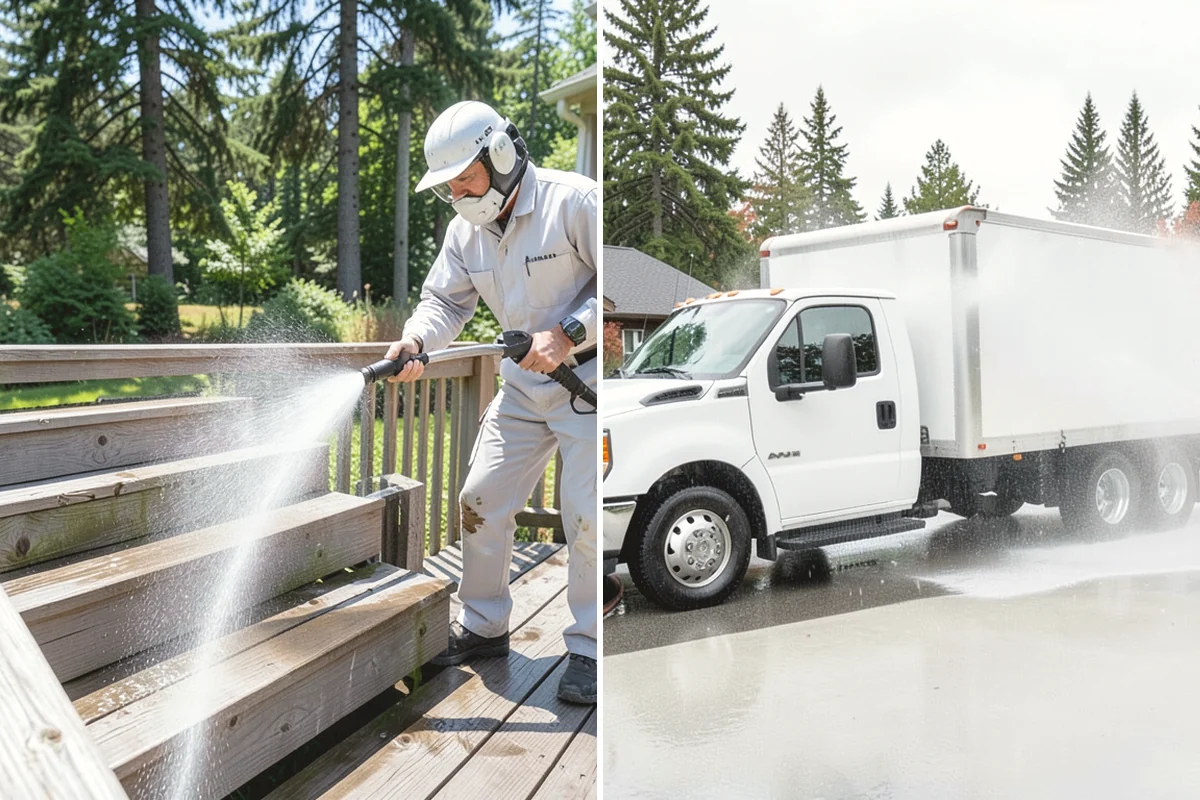 Stair Cleaning in Mercer Island, King County, WA - Clear debris and pre-treat treads and risers