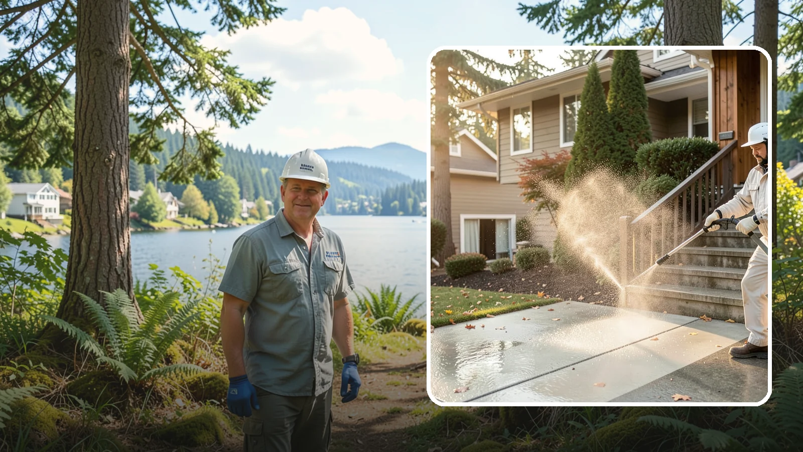 Stair Cleaning in Milton, King County, WA - Clean exterior stairs to remove the slick moss layer that makes wet-weather steps dangerous.