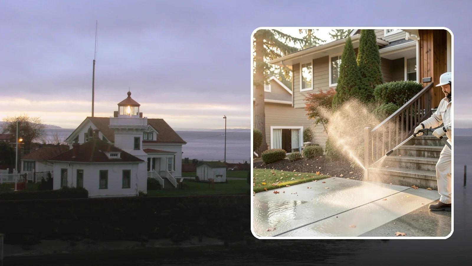Stair Cleaning in Mukilteo, Snohomish County, WA - Clean exterior stairs to remove the slick moss layer that makes wet-weather steps dangerous.