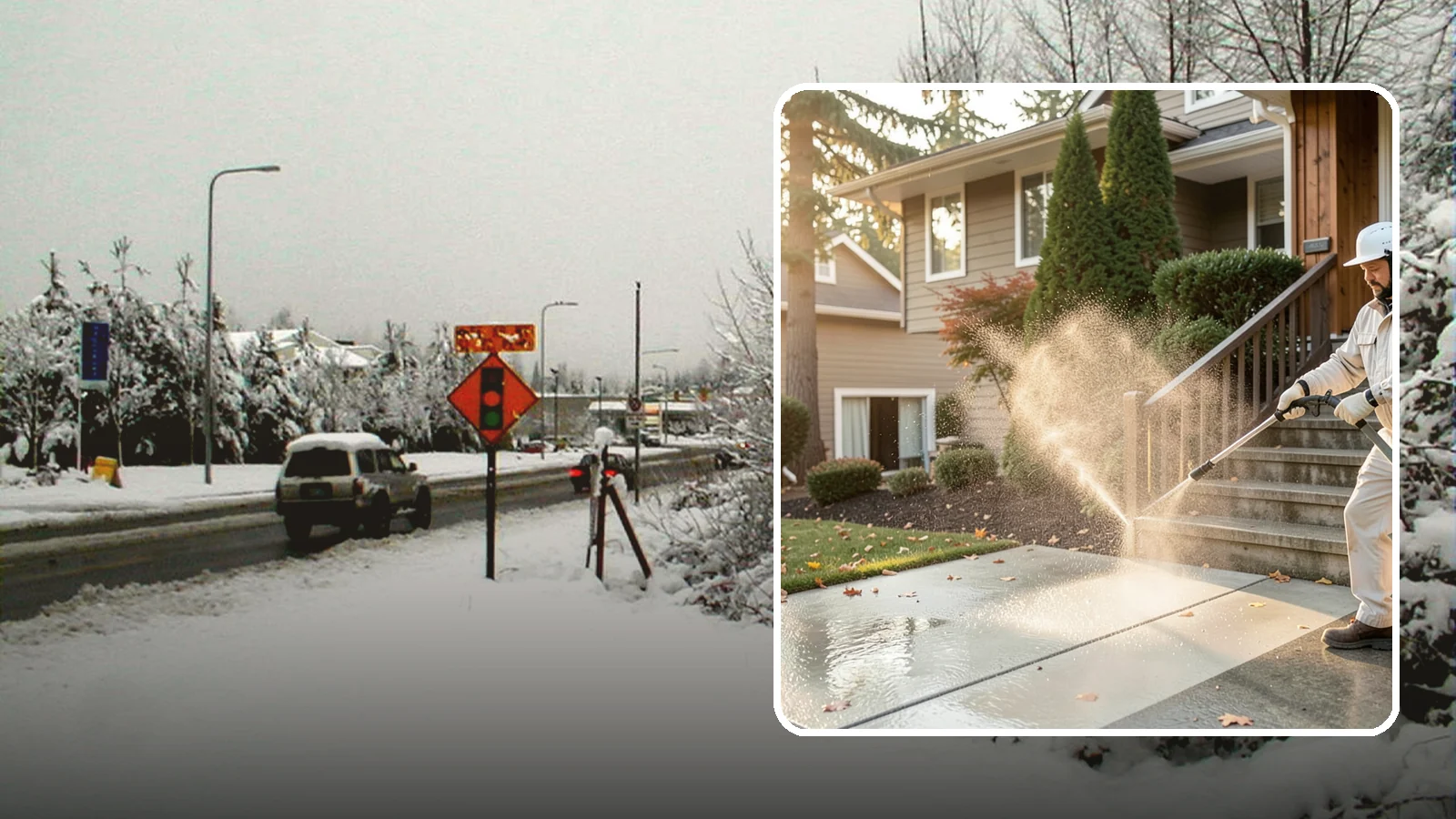 Stair Cleaning in Newcastle, King County, WA - Clean exterior stairs to remove the slick moss layer that makes wet-weather steps dangerous.