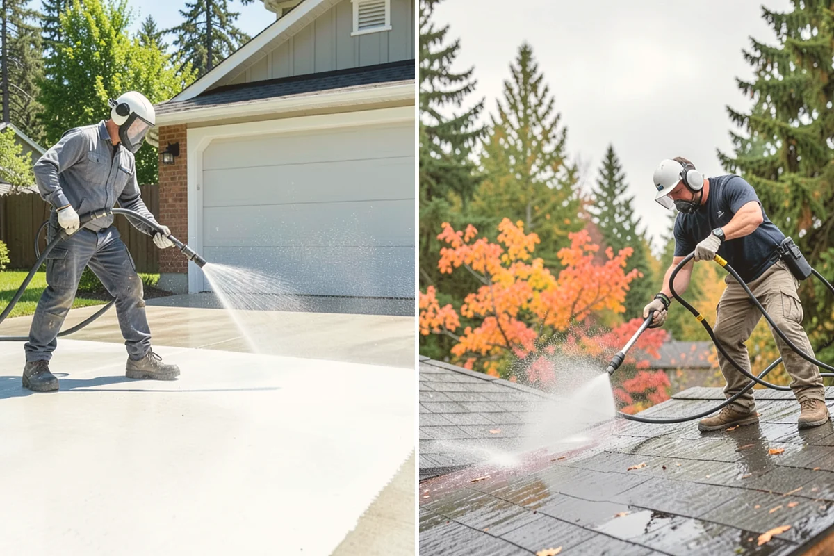 Stair Cleaning in Newcastle, King County, WA - Clear debris and pre-treat treads and risers