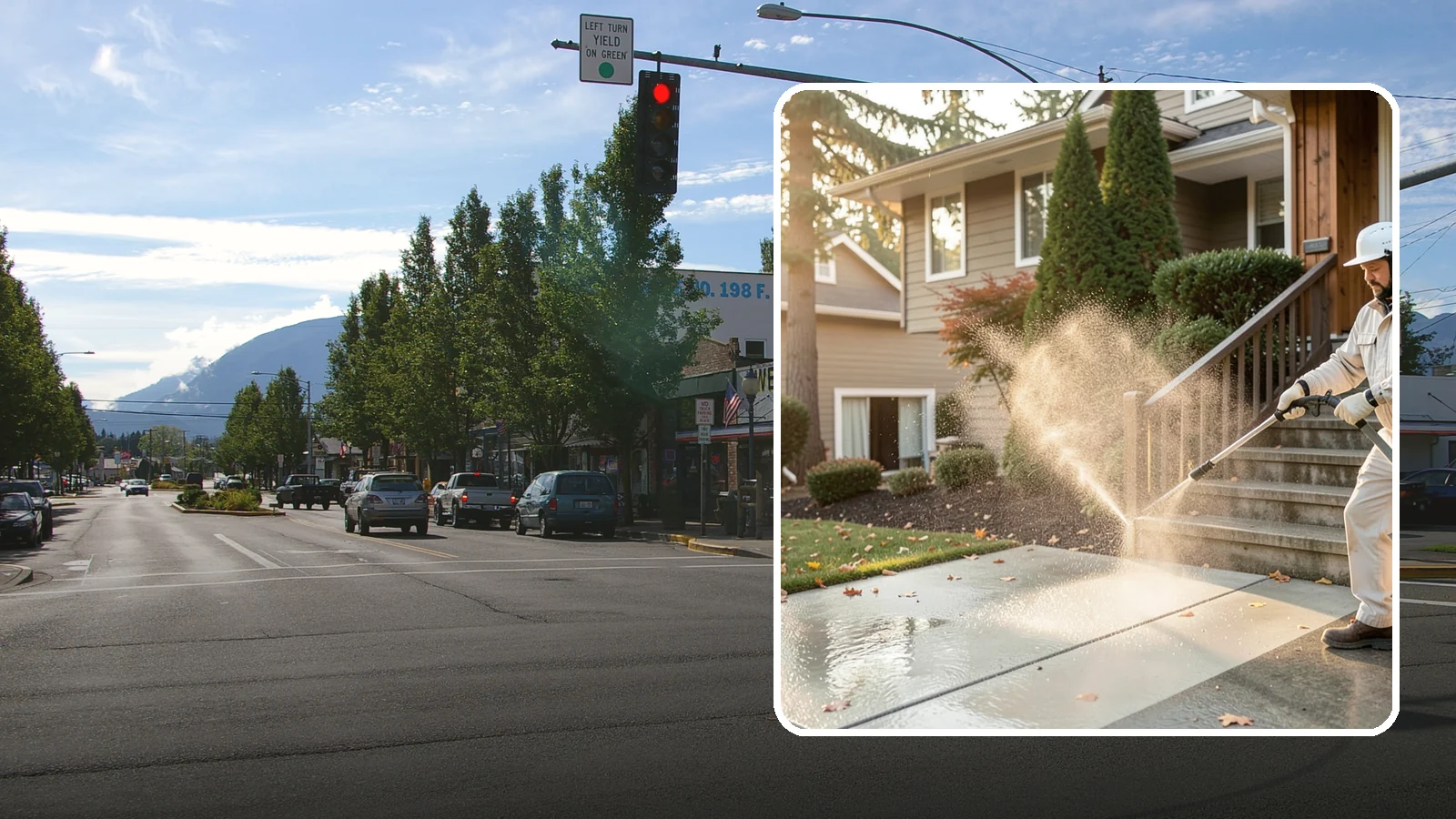Stair Cleaning in North Bend, King County, WA - Clean exterior stairs to remove the slick moss layer that makes wet-weather steps dangerous.