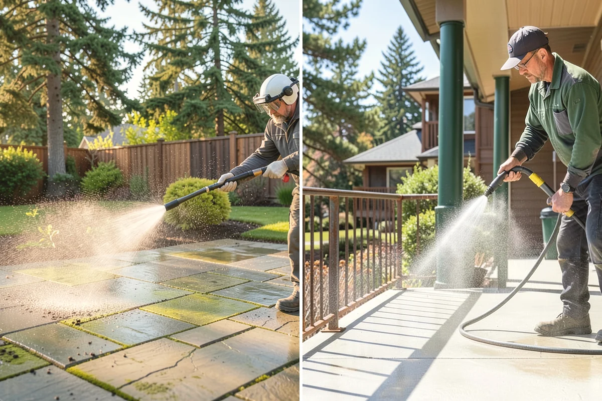 Stair Cleaning in North Bend, King County, WA - Clear debris and pre-treat treads and risers