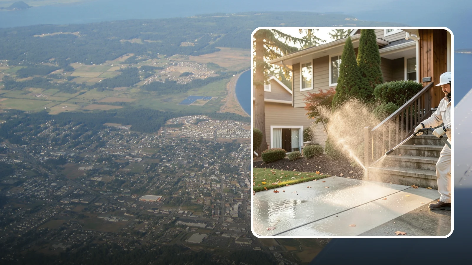 Stair Cleaning in Oak Harbor, Island County, WA - Clean exterior stairs to remove the slick moss layer that makes wet-weather steps dangerous.