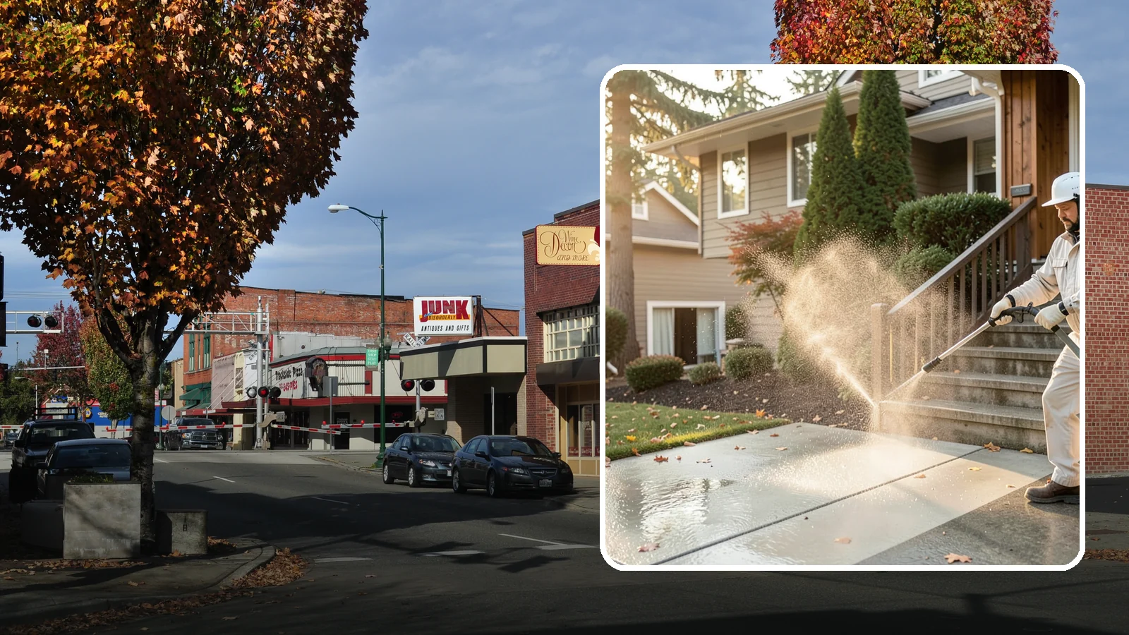 Stair Cleaning in Puyallup, Pierce County, WA - Clean exterior stairs to remove the slick moss layer that makes wet-weather steps dangerous.