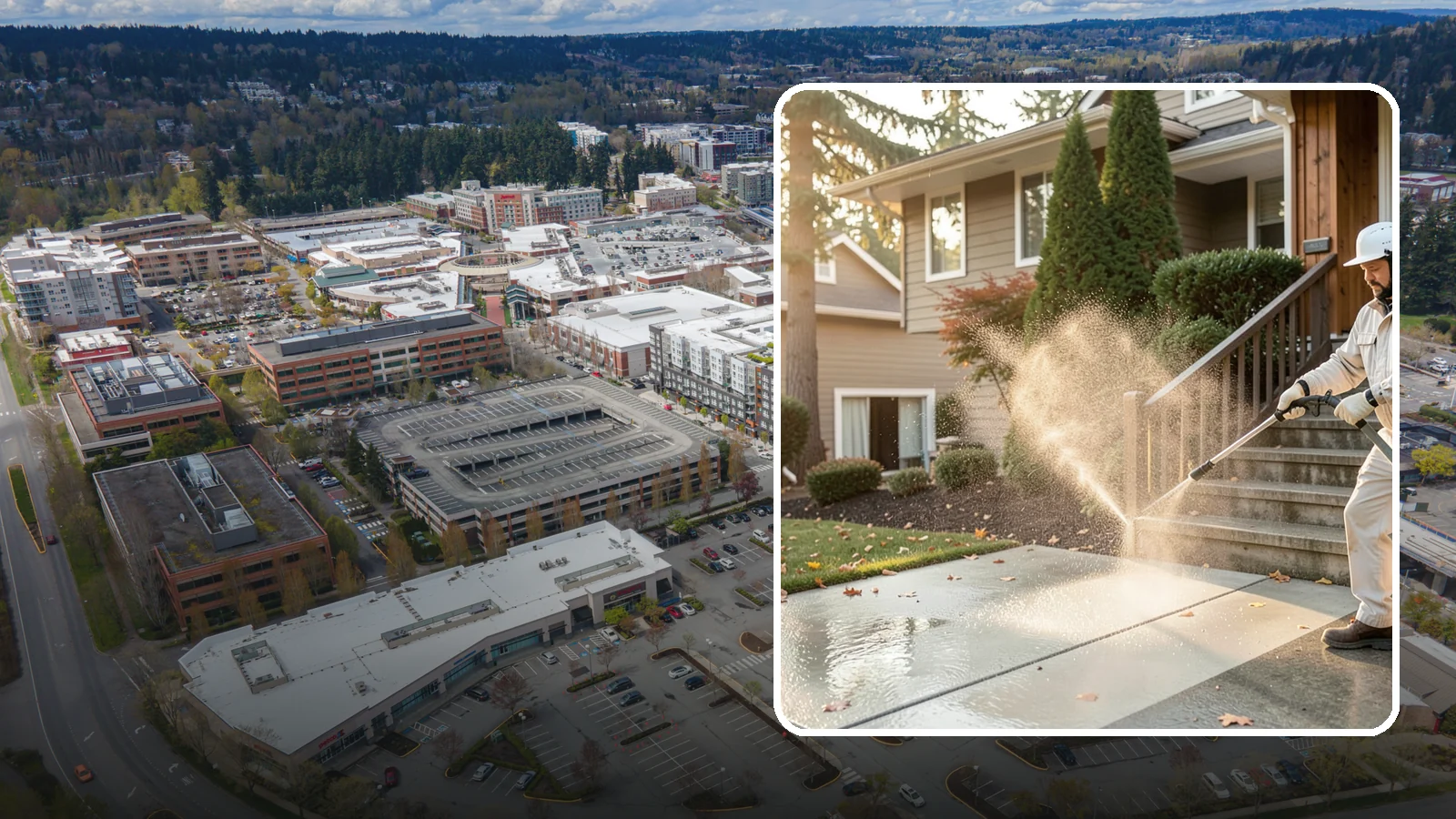 Stair Cleaning in Redmond, King County, WA - Clean exterior stairs to remove the slick moss layer that makes wet-weather steps dangerous.
