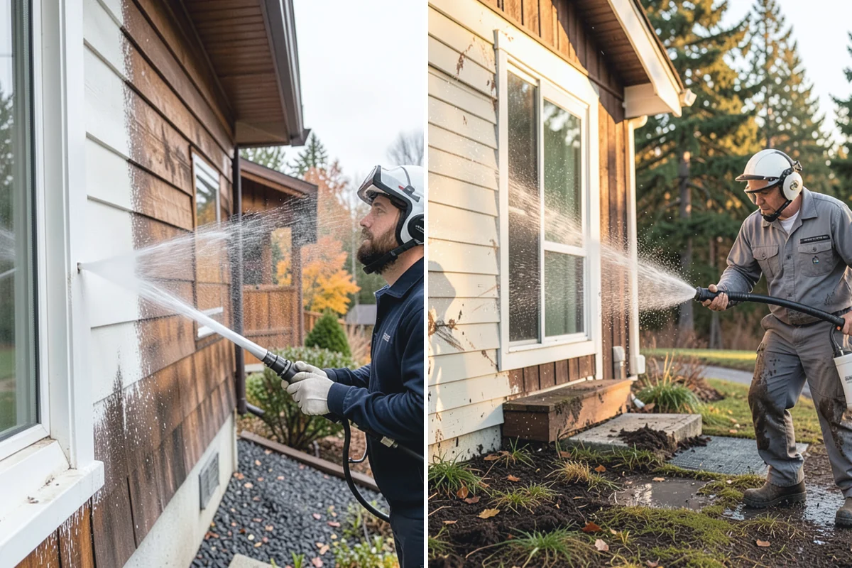 Stair Cleaning in Roy, Pierce County, WA - Clear debris and pre-treat treads and risers