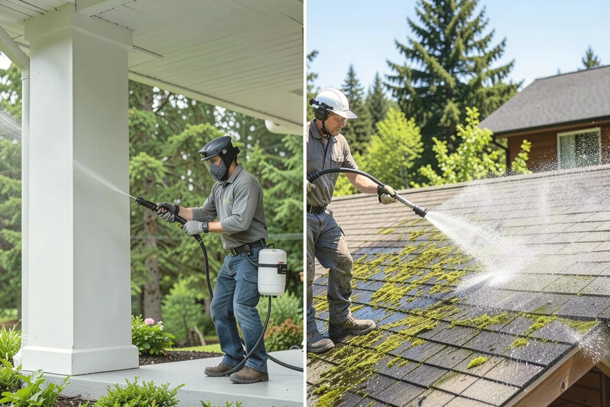 Stair Cleaning in Ruston, Pierce County, WA - Clear debris and pre-treat treads and risers