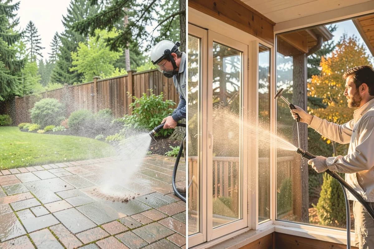 Stair Cleaning in Sammamish, King County, WA - Clear debris and pre-treat treads and risers