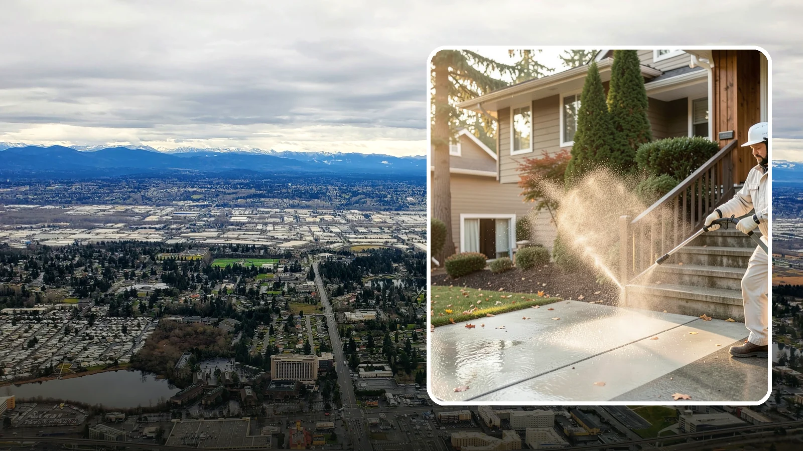Stair Cleaning in SeaTac, King County, WA - Clean exterior stairs to remove the slick moss layer that makes wet-weather steps dangerous.