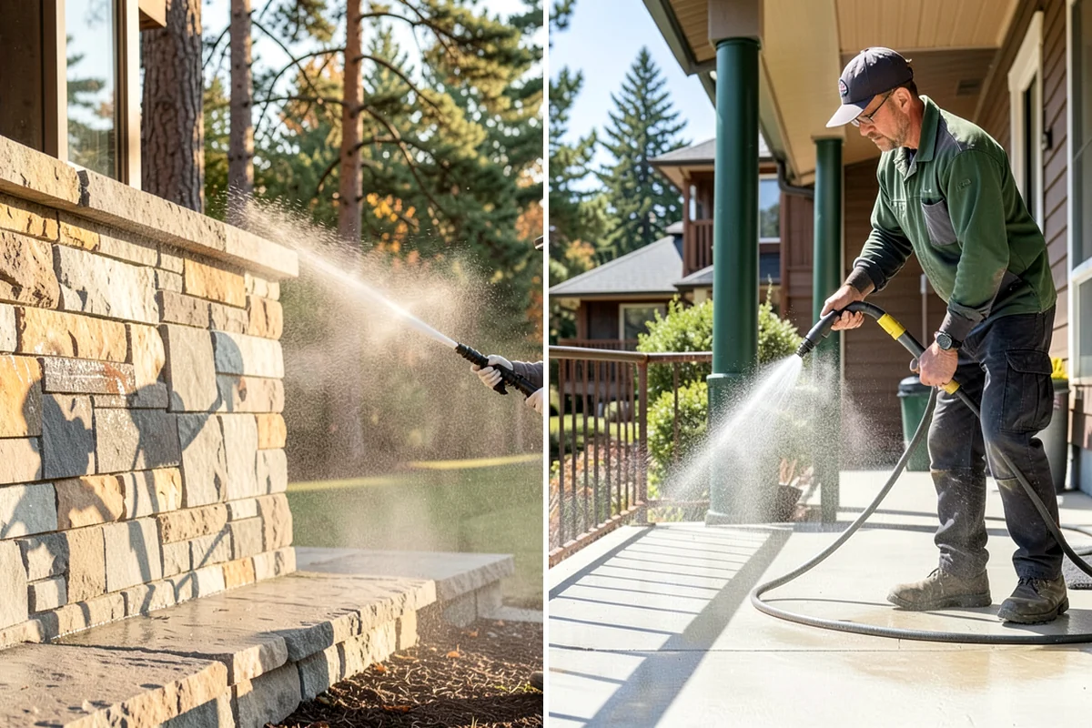 Stair Cleaning in SeaTac, King County, WA - Clear debris and pre-treat treads and risers