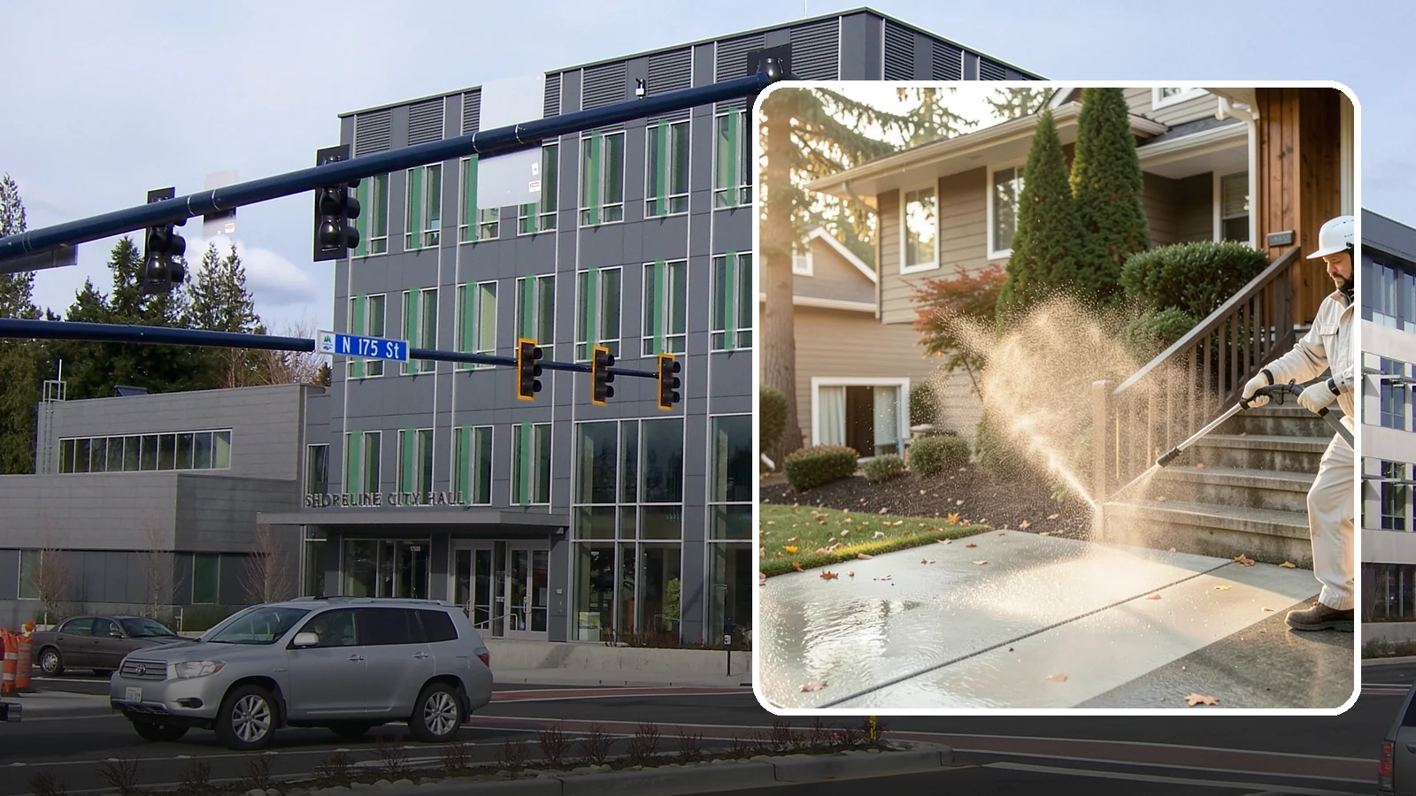 Stair Cleaning in Shoreline, King County, WA - Clean exterior stairs to remove the slick moss layer that makes wet-weather steps dangerous.
