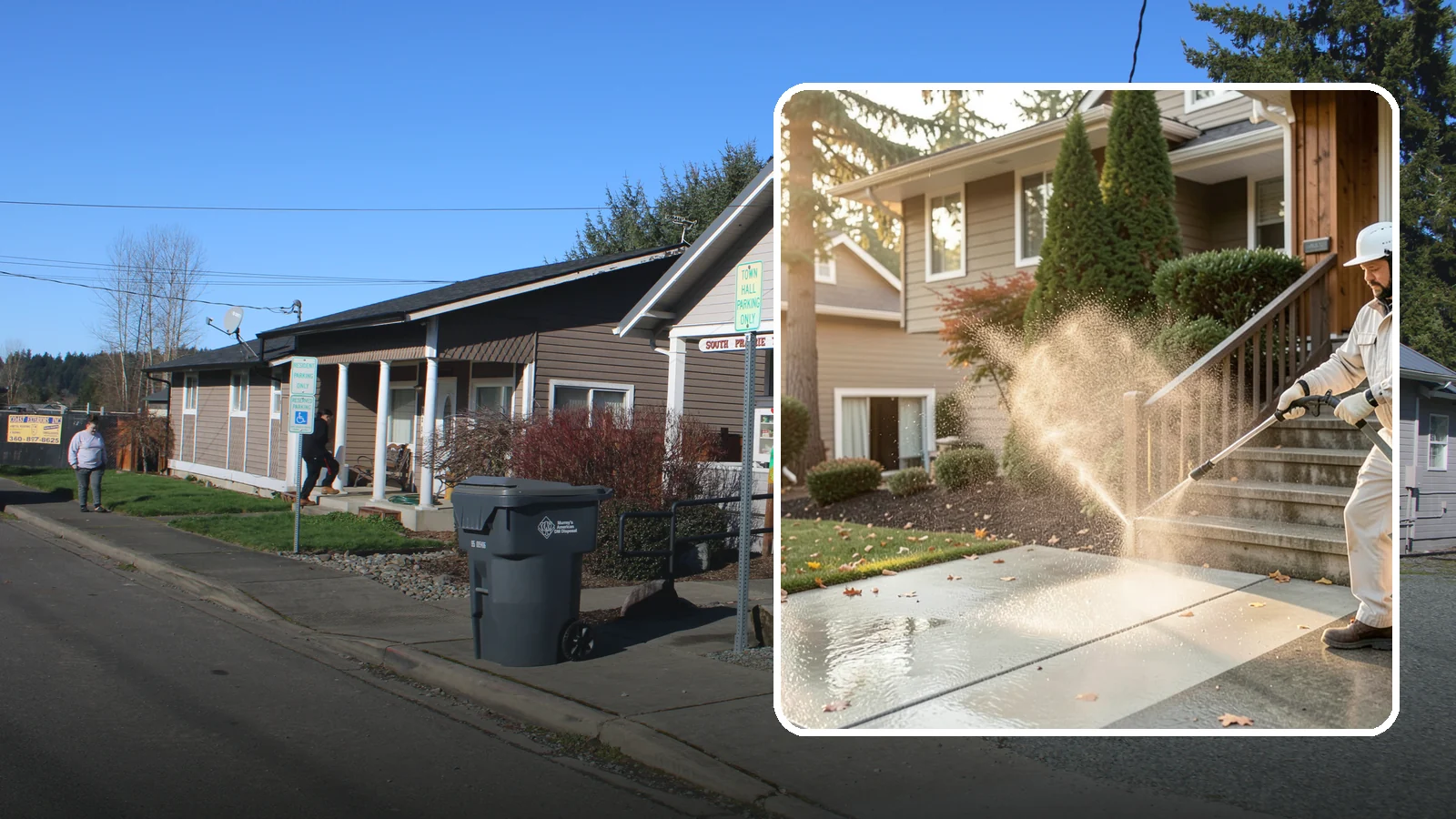 Stair Cleaning in South Prairie, Pierce County, WA - Clean exterior stairs to remove the slick moss layer that makes wet-weather steps dangerous.