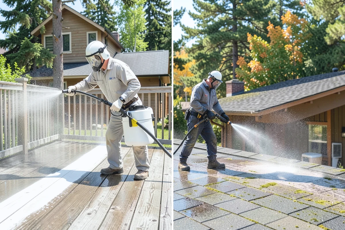 Stair Cleaning in Sumner, Pierce County, WA - Clear debris and pre-treat treads and risers