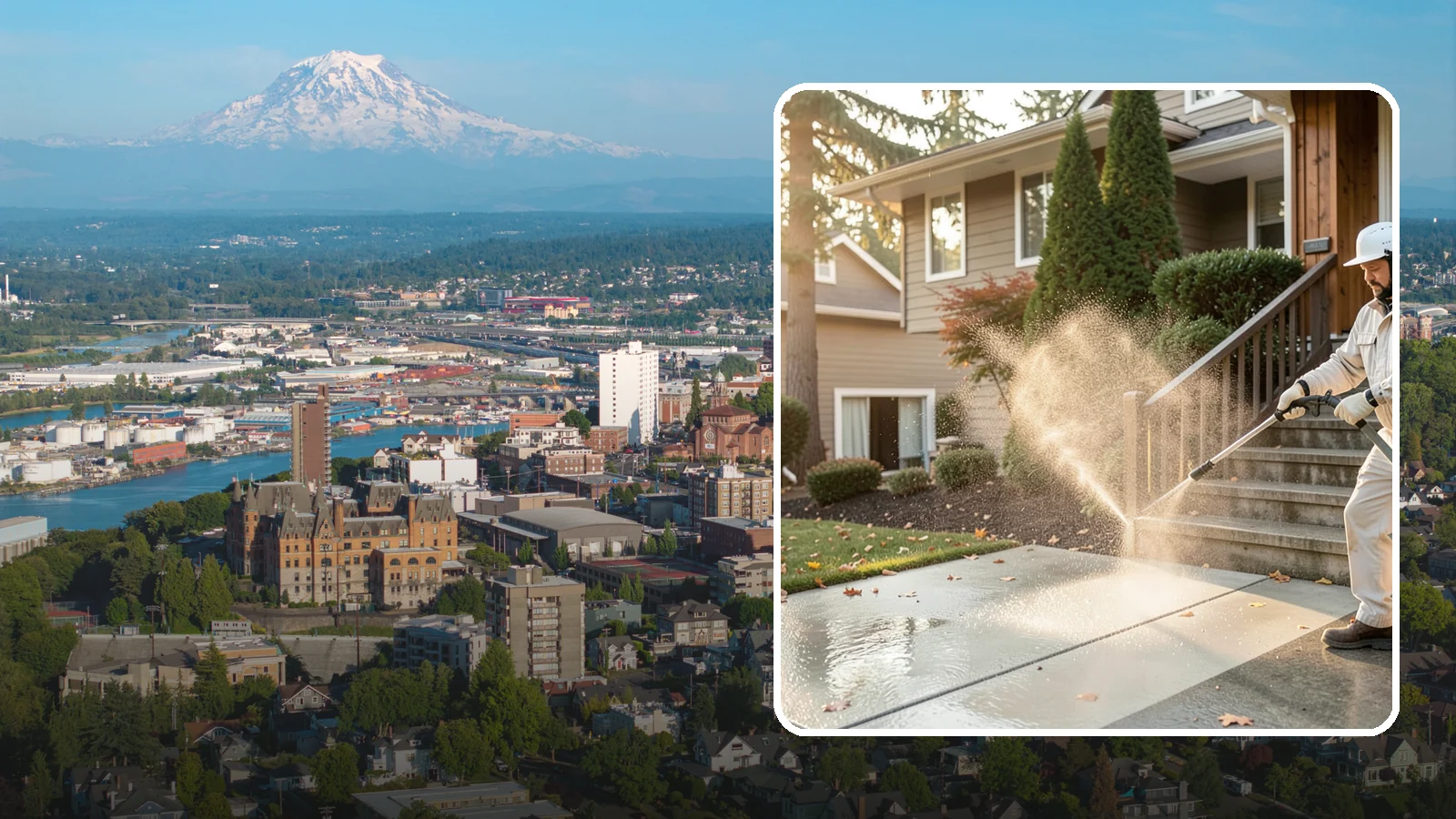 Stair Cleaning in Tacoma, Pierce County, WA - Clean exterior stairs to remove the slick moss layer that makes wet-weather steps dangerous.