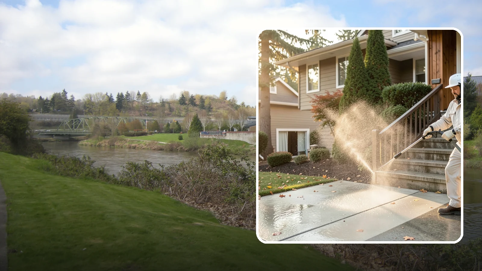 Stair Cleaning in Tukwila, King County, WA - Clean exterior stairs to remove the slick moss layer that makes wet-weather steps dangerous.