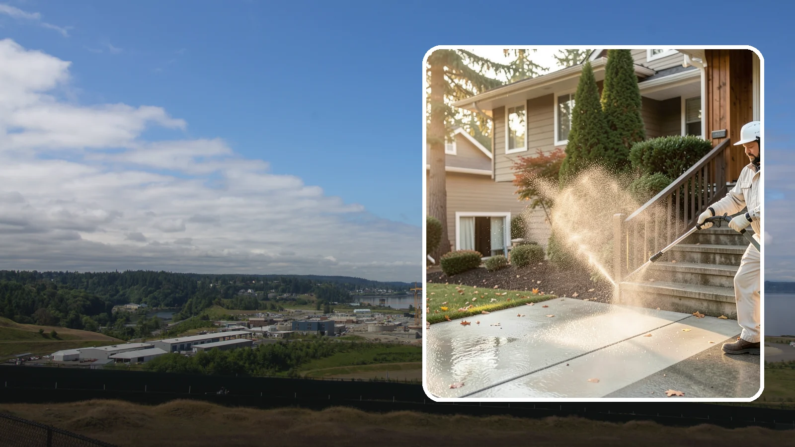 Stair Cleaning in University Place, Pierce County, WA - Clean exterior stairs to remove the slick moss layer that makes wet-weather steps dangerous.