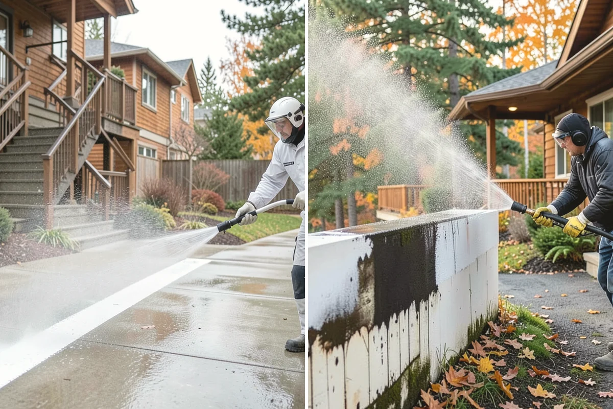 Stair Cleaning in University Place, Pierce County, WA - Clear debris and pre-treat treads and risers