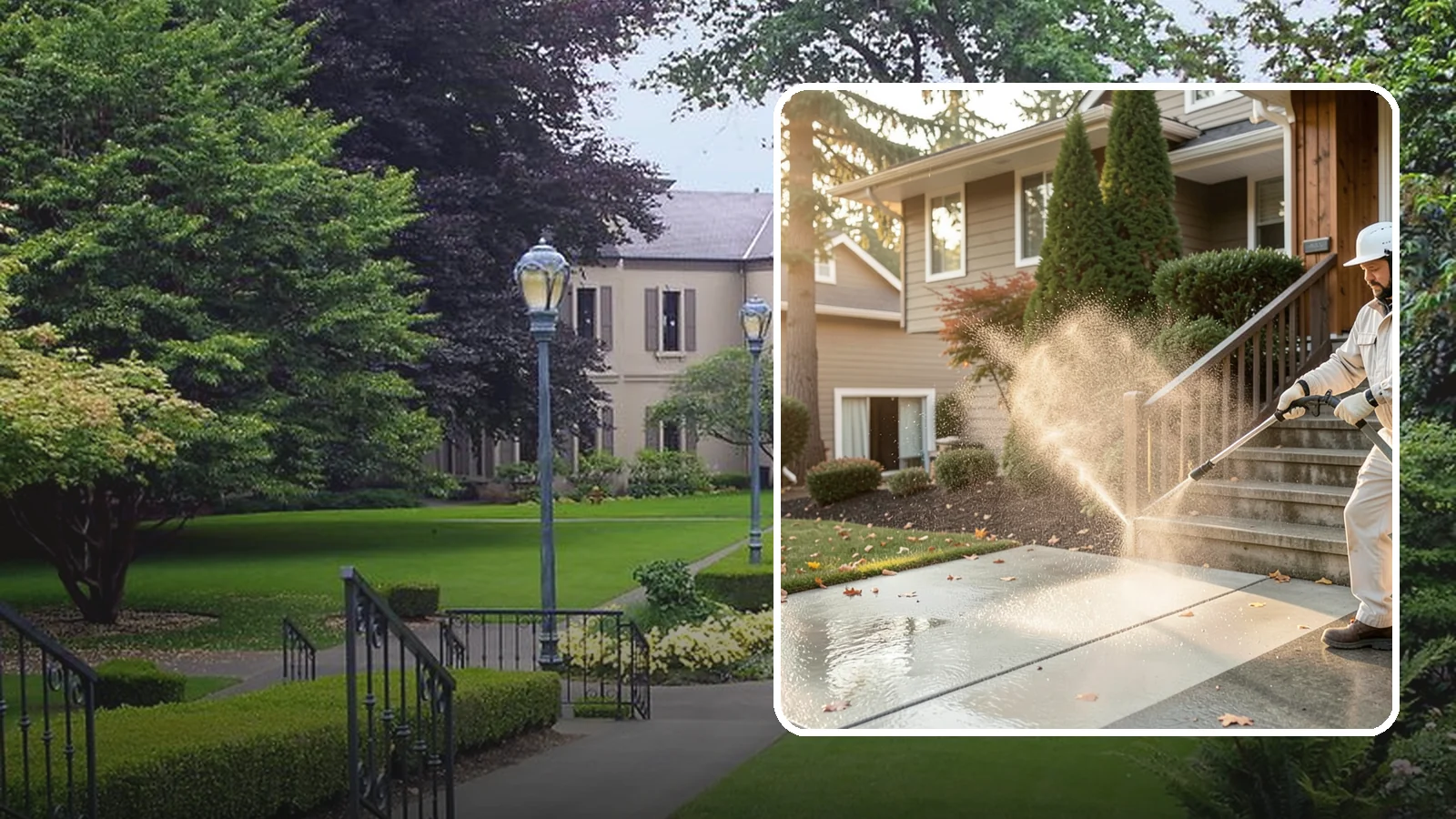 Stair Cleaning in Woodinville, King County, WA - Clean exterior stairs to remove the slick moss layer that makes wet-weather steps dangerous.