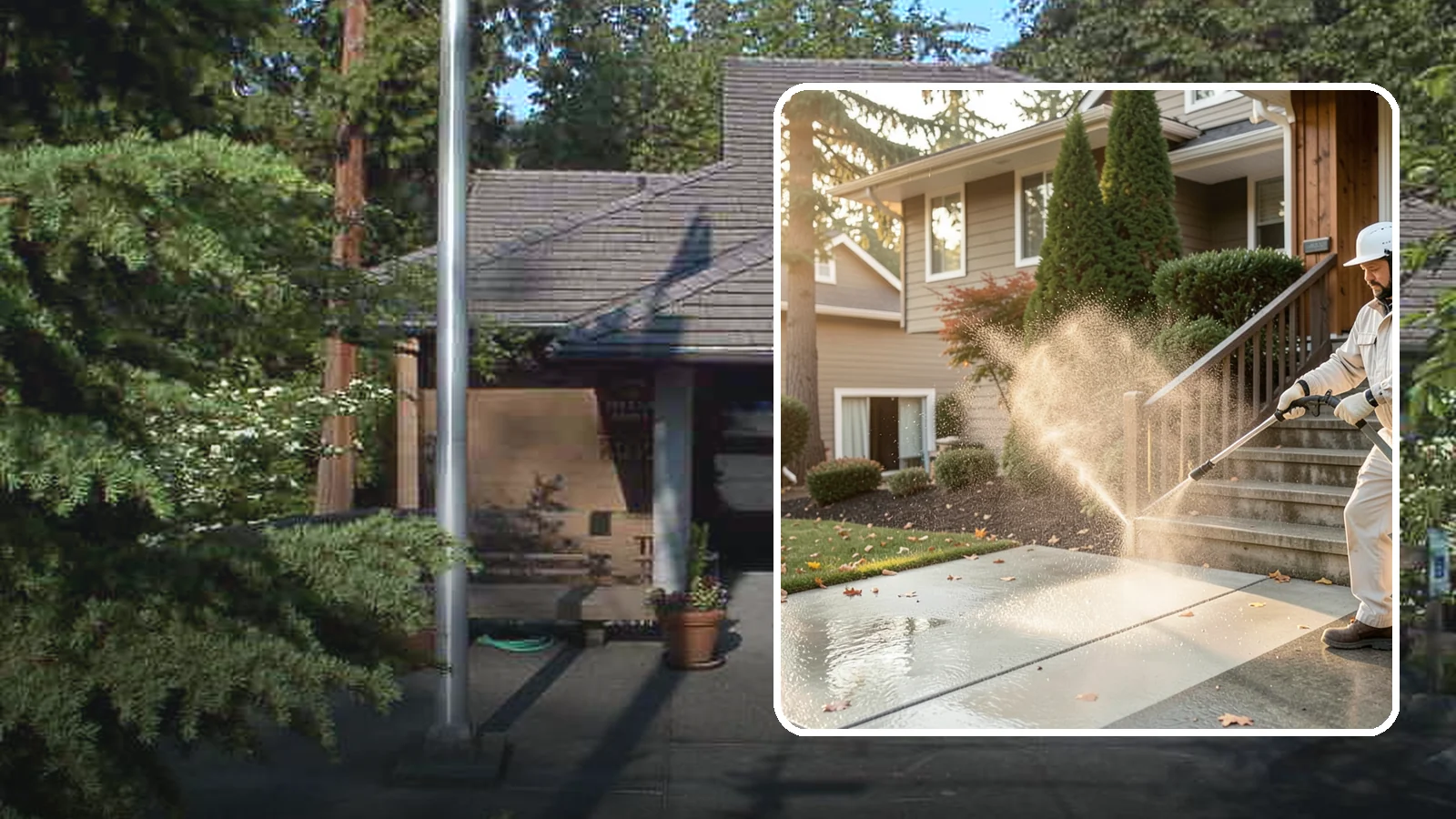 Stair Cleaning in Yarrow Point, King County, WA - Clean exterior stairs to remove the slick moss layer that makes wet-weather steps dangerous.