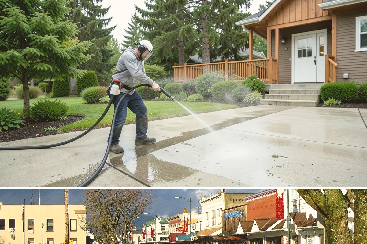 Stairwell Cleaning in Arlington, Snohomish County, WA - Stairwells benefit from cleaning two to three times a year, with priority through the wet fall and winter when algae peaks.