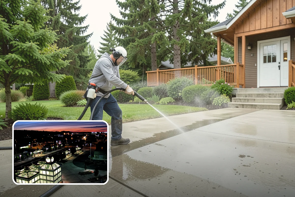 Stairwell Cleaning in Auburn, King County, WA - Removes slick algae and grime from shaded treads