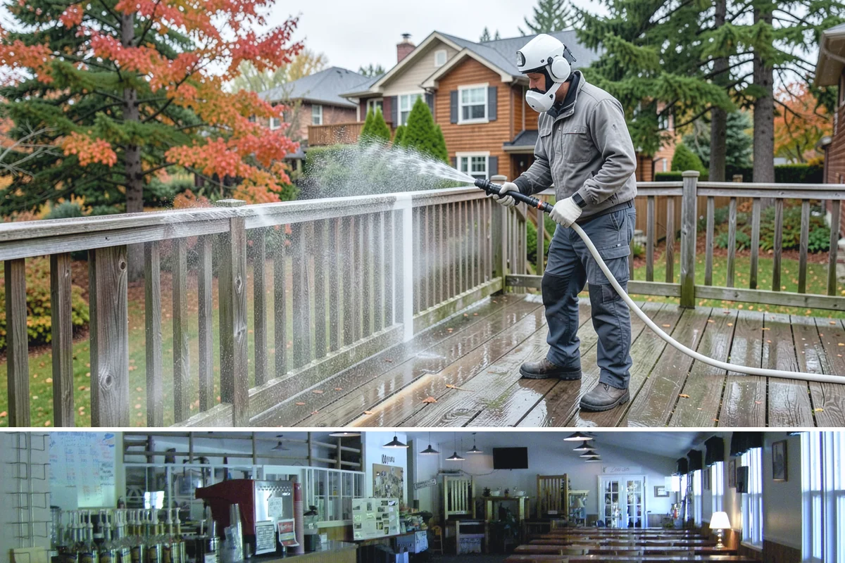 Stairwell Cleaning in Black Diamond, King County, WA - Stairwells benefit from cleaning two to three times a year, with priority through the wet fall and winter when algae peaks.