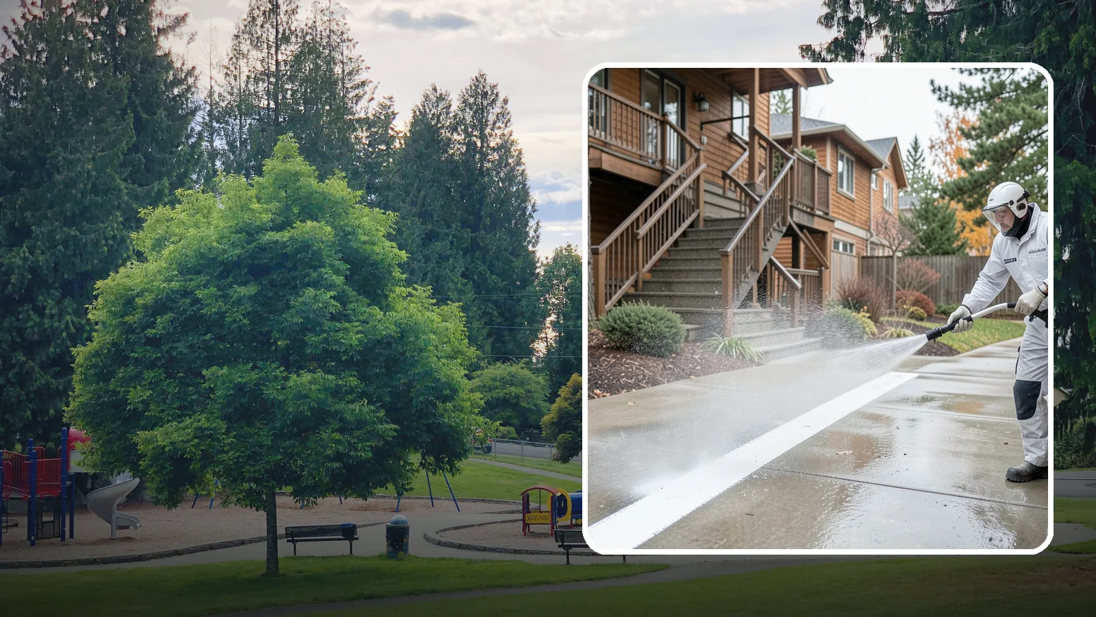 Stairwell Cleaning in Bonney Lake, Pierce County, WA - Detailed cleaning of commercial and multi-level stairwells that removes grime, spills, and slick buildup from high-traffic steps...