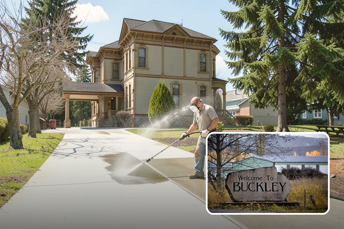 Stairwell Cleaning in Buckley, Pierce County, WA - Removes slick algae and grime from shaded treads