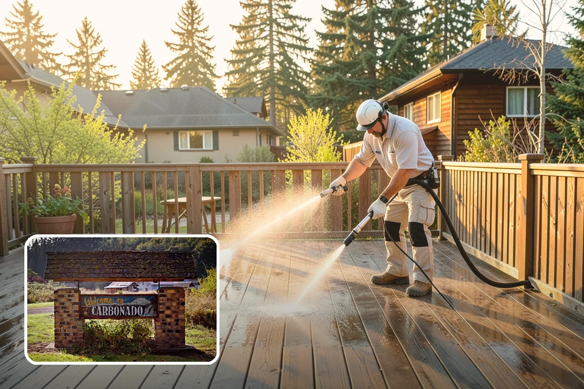 Stairwell Cleaning in Carbonado, Pierce County, WA - Removes slick algae and grime from shaded treads