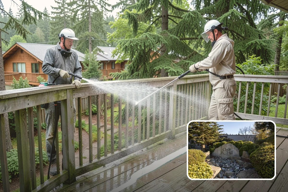 Stairwell Cleaning in Clyde Hill, King County, WA - Removes slick algae and grime from shaded treads