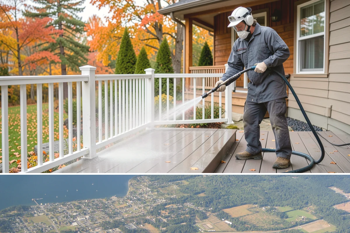 Stairwell Cleaning in Coupeville, Island County, WA - Stairwells benefit from cleaning two to three times a year, with priority through the wet fall and winter when algae peaks.